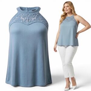 torrid Blue Crochet Yoke Halter Tank Top